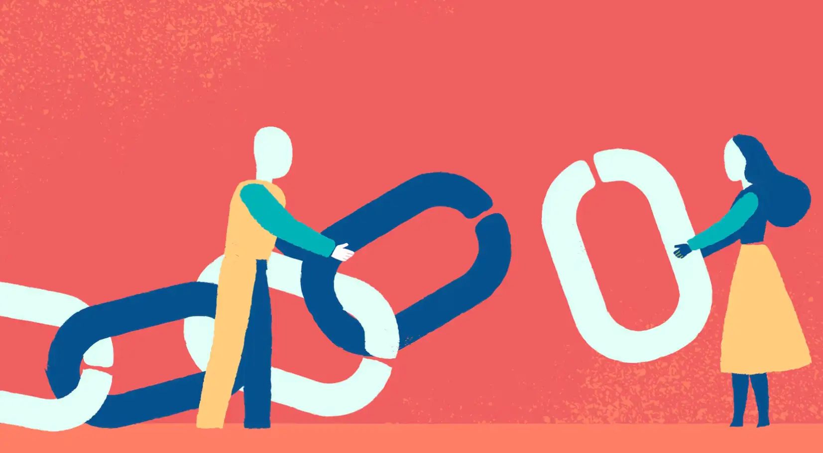 A man and a woman holding a chain together A man and a woman holding a chain together